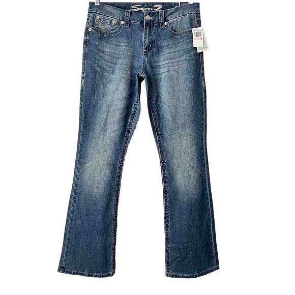 Seven7 Jeans Blue Slim Bootcut Rhinestone Pockets 10 - Picture 1 of 8